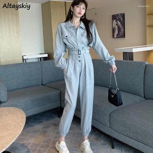 Women's Two Piece Pants 2 Pieces Sets Women Solid High Waist Female Sashes Pockets Spring Long Sleeve Korean Style Slim Casual Turn-down