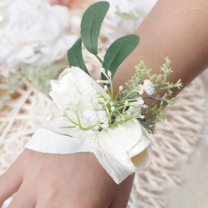 Dekorativa blommor KX4B utomhusbröllop Artificial Rose Wrist Corsage -armband Boutonniere med grönska blad Party Prom Armband Brosch