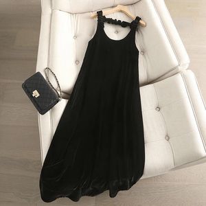 Casual Dresses 2024 Summer Silk Velvet Suspendered Dress U Neck Loose Sleeveless Cervatile Mulberry Tank Top