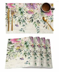 Bordmattor växter eukalyptus lämnar pastorala blommor köksbordsartiklar kopp flaskor placemat kaffekuddar 4/6 st skrivbord