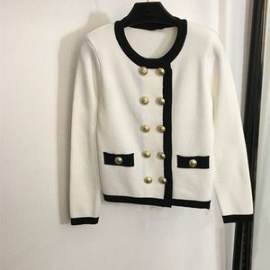 High Quality New Knitted Jackets Long Sleeve Crew Neck Double Breasted Women Knit Sweater Coat with Gold Buttons Fashion Slim Outerwear Runway Jacket MY5131