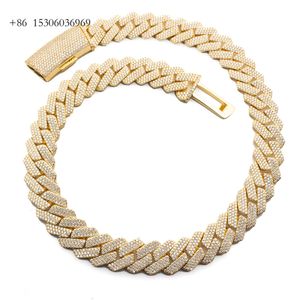 Hip Hop Jewelry 18mm 3 rad Iced Out VVS Moissanite Diamond Sier Gold Plating Cuban Link Chain