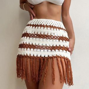 Sexig Tassel Beach Dress for Women Swimders Crochet Patchwork Swim Skirt Woman Hollow Out Fashion Beachwear