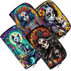 Plånböcker Mexiko Skull Print Coin Purse Flowers Rose Money PAGS TEENAGER EARPHONE blixtlås Lång plånbok förvaringsfödelsedagspresent