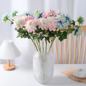 Decorative Flowers 2 Heads Simulated Chrysanthemum Bouquets Of Dahlias Wedding Decoration Plastic