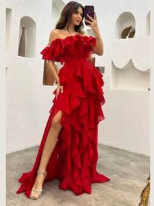 Vestidos de passarela Ball Ocha formal Dress Slit Dress Sathi Arabia Arábia Chiffon Ruffled A-Line Off Ombro Custom Ocidental Dress