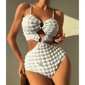 Menas de banho feminina Biquíni conjunta cor sólida branca One peça Mulheres 2024 Hollow Out High Waist Beach Monokiny Bathing Tise Summer