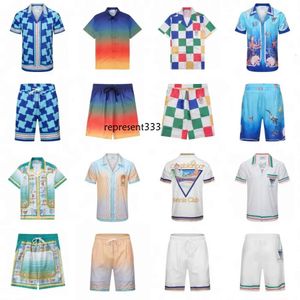 Casa Casablancas Designer Casablanc Mens T Conjunto de verão Masao San Print Womens Travel Férias praia shorts soltos camisa de seda casual Tshir de alta qualidade Tshir