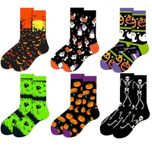 Meias masculinas 2024 Fun Print Personality Cartoon Skull Pumpkin Head Vampire Bat Mummy Alien Halloween Decoração de Cosplay Party