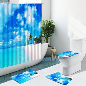 Занавески для душа 3d морской пляж занавес в форме сердца рифовой реф-пляж ванная комната для ванной комнаты ванная комната для купания экраны против скольжения туалетная крышка ковров