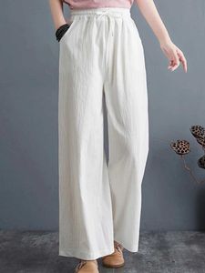 Calça feminina Capris Linen calça feminino Roupa Jeams sólidos Moda coreana Alta cintura Roupas femininas de tamanho grande calça de moletom Strtwear strtwear Y240509