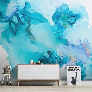 Papéis de parede personalizados Minimalista Minimalista Pintura de tinta azul 3D papel de parede para sala de estar TV Background Wall Plow Marble Papers Decor