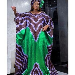 Green African Dresses For Women Traditional Clothing Original Riche Dashiki Robe Lady Printed Evening Gowns With Scarf 240422