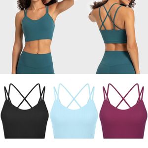 Tops Women's Hollow Out Back Yoga Sports Sports Top Top Fitness Roupa Camisa do sutiã estendida Copas de suporte de luz de luz Cross Back Cross Cross Crossproof Gym Gym sem pescoço