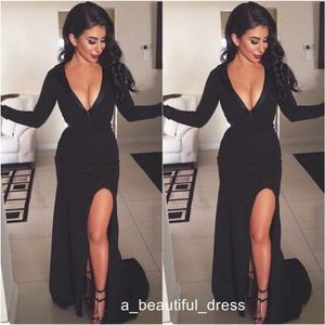 Sexy v Secion czarne długie rękawy boczne sukienki wieczorne sukienki syrenki na balusame sukienki dla kobiet suknie imprezowe ed1249 229v