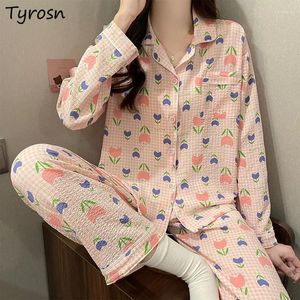 Frauen Nachtwäsche Pyjama Sets Frauen Homewear Blumen süße minimalistische Freizeit M-4xl gemütliche Damen zarte koreanische Stil Frühling Schöner Klassiker