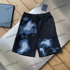 xinxinbuy 2024 män kvinnor designer shorts regnbåge gradient bokstav tryck bomullstyg kort svart vit blå aprikos q-s-2xl ny