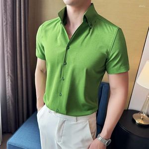 Men's Casual Shirts Fashion Gentleman Korean Business Wedding 5 Points Sleeve Work Trend British Style Solid Color Short-sleeved Shirt