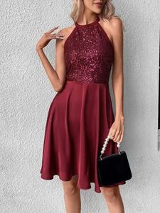 Runway Dresses Summer New Womens Sequins Spell Sleeveless Slim Fashion Solid Color Dress Temperament Elegant Sexy Evening Dress Ladies