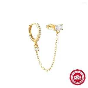 Hoopörhängen Aide Real 925 Sterling Silver Gold Chain Stub Piercing Earring for Women Block Clear Zircon Hitta smycken Wedding Party Gift