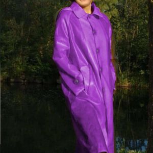 Latex Windbreaker Women Fashion Purple Sexy Suit Long Slevees With Button Size XS-XXL Catsuit Costumes