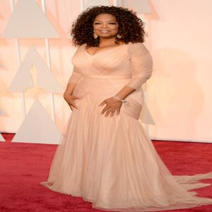 Oprah Winfrey Oscar Celebridade Vestidos de tapete vermelho Mermaid de champanhe plus size manga longa noite Mãe fora dos vestidos de noiva 262f