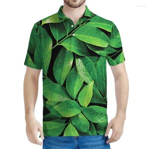 Erkek Polos Yeşil Bitkiler Yaprak 3D Baskılı Polo Gömlek Erkekler Moda Yaz Sokağı Kısa Kollu Düğme