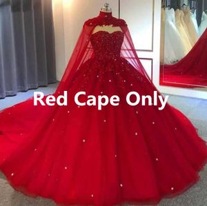 Special Red Cap White Bridal Wrap Shawl Coat Jackets Boleros Shrugs Regular Faux Fur Stole Capes Wedding Party Tulle Pearls Shawl