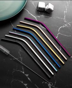 Drinking Straws Reusable Straw 304 Stainless Steel Straight Bent With Case Cleaning Brush Set Cocktail Glasses Drinkware