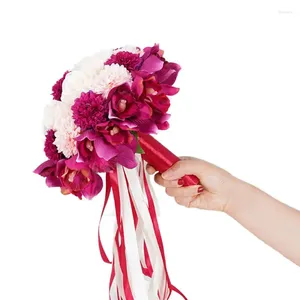 Bröllopsblommor konstgjorda krysantemum realistiska ros brud som håller bukett w0ya
