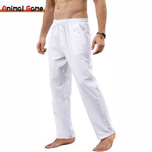 Męskie spodnie nowe męskie bawełniane spodnie lniane luźne autumowe spodnie męskie oddychanie stały kolor sznurka jogger długie spodnie Y240513