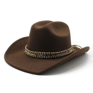 Novo inverno outono de outono feminino ocidental chapéu de cowboy para cavalheiro dama de jazz chapéu de jazz largo feltro feltro chapéu sombrero hombre