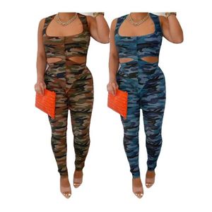 Nowe projektantki dresy letnie kamuflaż dwuczęściowe zestawy kobiety stroje bez rękawów Tank Top Pants Camuflage TrackSuits swobodne ubrania hurtowe 11043