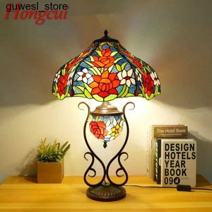 Nocne światła Hongcui Tiffany biurka American retro salon pokój lampka luksusowa willa hotel witraże szklane lampa biurka S240513