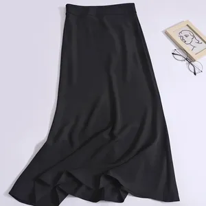 Юбки простые элегантные юбки для рыбьей хвост женская мода мода с высокой талией черная