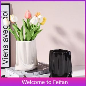 Vases Ceramic Vase Cloth Bag Modern Simple Flower Arrangement TV Cabinet Model Room Home Accessories