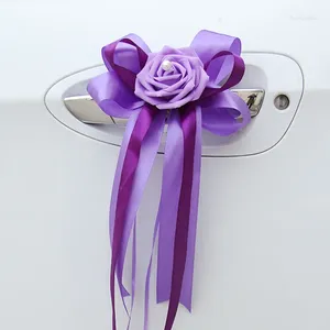 Dekorative Blumen 5 PCs Hochzeitsauto dekorierter Türgriff farbenfrohe Perle Seidenrückblick Spiegelband Süßes Bogenknotensimulation Rose Rose