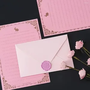 Embrulhe de presente para envelope rosa romântico Conjunto de papel simples vedações de cera posta