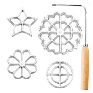 Baking Moulds 5 Pcs Bunuelos Mold Set With Handle Cookie Cutters Aluminum Alloy Waffle 4 Interchangeable Heads Easy Install