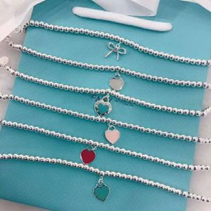 S925 Gümüş Tiffanyjewelry Kalp Kalp Tijia Beimu Yuvarlak Boncuk Plakalı V Altın Çift Yay Bileklik Şekli Mavi Kırmızı Pembe Bileklik