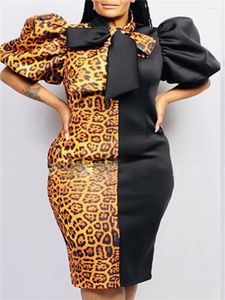 Платья для вечеринок LW галстук Midi Leopard Print Fold Prom Prom Prom Prom Prom Promble Bubble Eleve Color Block Pencil Women's Patry Clubwears