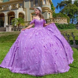 Affascinanti paillettes viola a spalla di perline Quinceanera Dresses Sweet 16 Dress Vestidos de 15 A OS 2021 Lavender 230k 230k