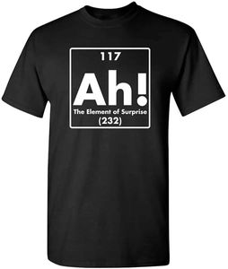 Camisetas masculinas ah!O elemento da Surpresa Ciência Casual Casual Casual Casual para homens adult dente química estilo tshirt presente de aniversário T240510