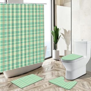 Duş perdeleri Modern ızgara çizgili perde seti mavi yeşil pastoral basit stil ev dekor banyosu mat tuvalet kapağı pazen banyo halı