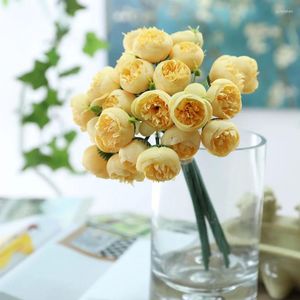Fiori decorativi 27 teste di seta Rosa bouquet mini artificiale Mini fai -da -te Centrotavola per bouquet per la doccia da sposa Decorazioni per la casa