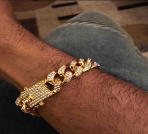 Nya Hip Hop Gold Mens Simulated Diamond Armelets smycken Fashion Iced Out Miami Cuban Link Chain Armband7879743