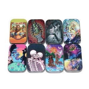 25 Styles Raw Cartoon Mini Metal Tinplate Tobacco Storage Box With Flip Lid Empty Hinged Iron Boxes For Cigarette Container Smoking Accessories Dry Herb Smoke Case