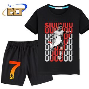 Ronaldo Siuuuuu Printed Childrens Clothing Summer Sute Tshirt Shorts 2ピースセット男の子と女の子240515