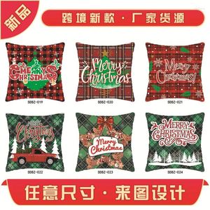 Pillow Cross-border Christmas Silk Covers Sofa Red And Green Plaid Designs.