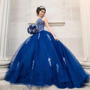 Royal Blue Tulle Ball Gown Quinceanera Dresses Crystal 2020 New Party Prom dresses Party Long Arabic Dresses vestidos de quincea era 272a